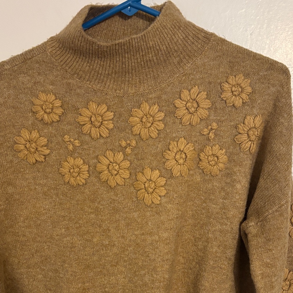 CeCe Brown Floral Turtleneck Sweater - Picture 3 of 7
